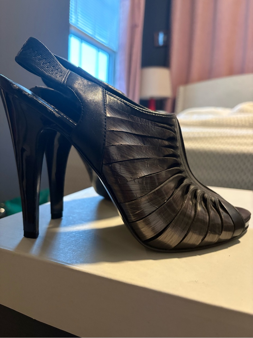 Nine West Black Pleated Slingback Peep-Toe Stilettos